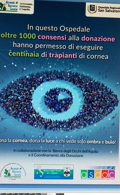 VENT’ANNI DI BANCA DEGLI OCCHI DELL’AQUILA, VENERDI’ CONVEGNO. GENITTI, “OLTRE MILLE TRAPIANTI, MA URGE INCREMENTARE DONAZIONI DI CORNEE E TESSUTI”